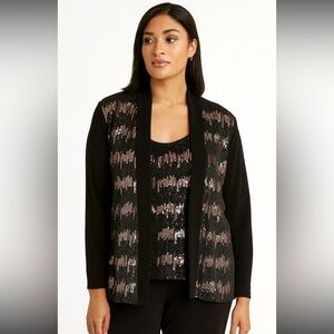 Vintage Black Sequin Twinset Jacket & Tank Top 2-Piece Women’s Evening Wear Sm